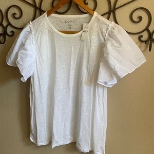 LOFT White Puff Sleeve Top